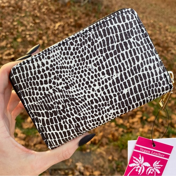 Trina Turk Monochrome Croc Embossed Small Zip Around Vegan Leather Wallet - Picture 4 of 11